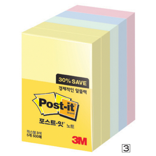 (2045502) 포스트잇(656-5A/노랑2+애플민트+크림블루+러블리핑크/51*76mm)