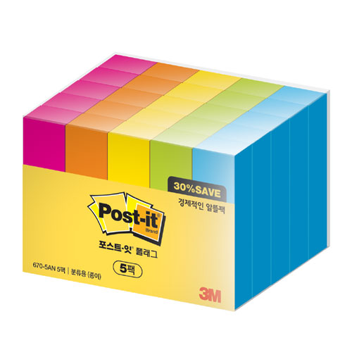 (2046740) 포스트잇오피스팩(670-5AN/5패드)형광 포스트잇 알뜰팩 포스트잇 플래그