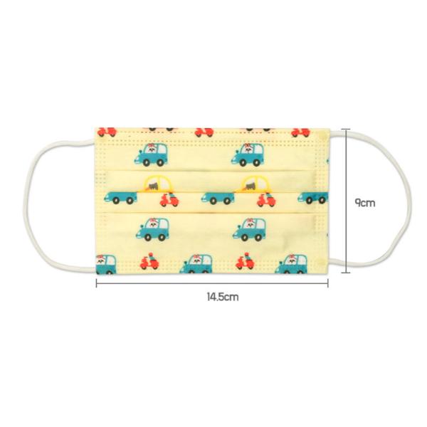 [317577]아동일회용마스크/자동차캐릭터/옐로우/50매입