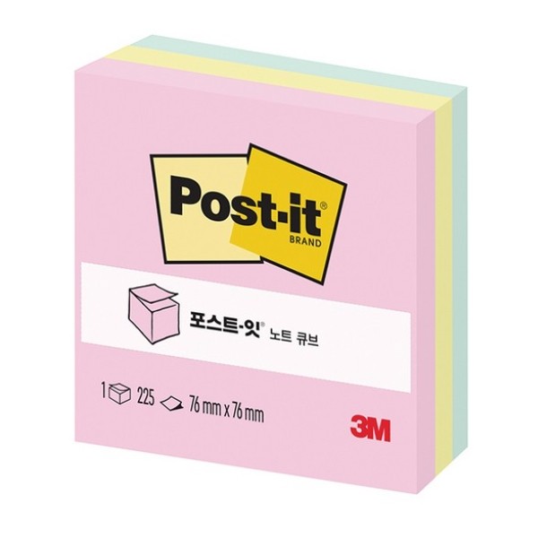3M 포스트잇 노트 654 큐브 파스텔 3색(76 x 76mm / 225매 / 3색)