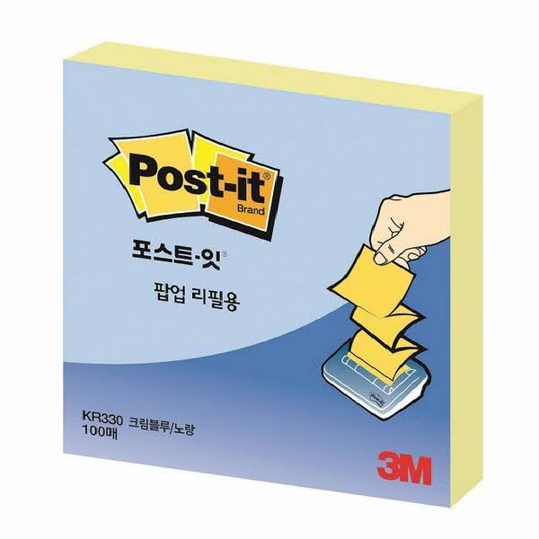 3M 포스트잇 팝업리필 KR-330 크림 블루/노랑(76x76mm)