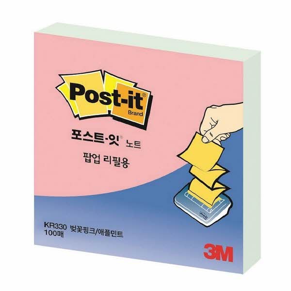 3M 포스트잇 팝업리필 KR-330 벚꽃 핑크/애플 민트(76x76mm)
