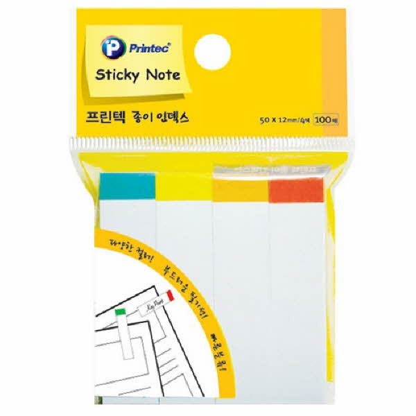 프린텍 PI010 스티키노트 종이인덱스 부분4색(노랑,파랑,핑크,주황) 50*12 100매
