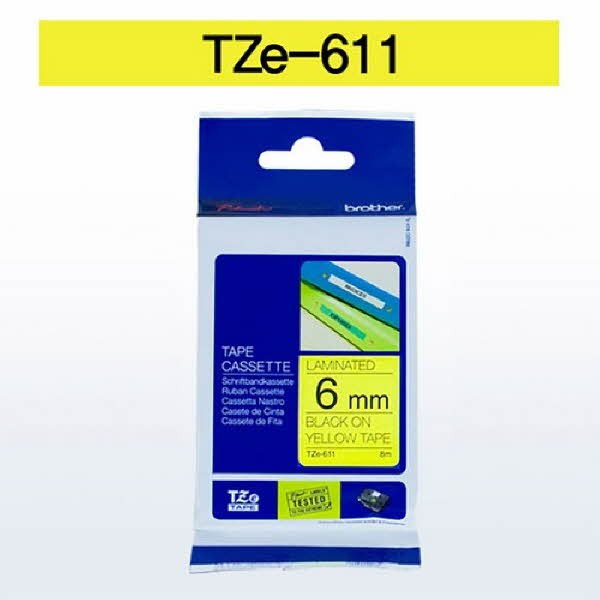 브라더 테이프카트리지(TZe-611/6mm/노랑/흑색문자)