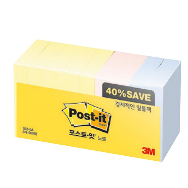 3M 포스트잇 노트 알뜰팩 653-9A(51x38mm,노랑(5)블루(2)핑크(2))