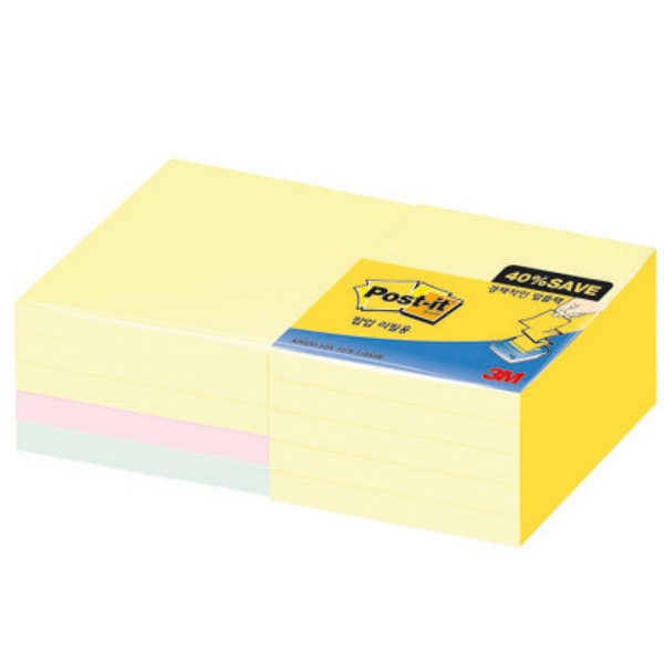 3M 포스트잇 노트 알뜰팩 KR330-10A(76x76mm,노랑(8)핑크,애플민트)