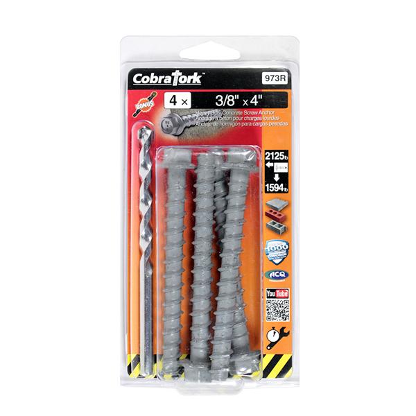 코브라앙카 콘크리트앙카 코브라토크 973R(3/8x4인치) 4개입