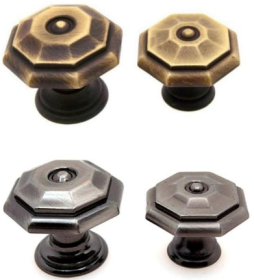 [철물박사] 이중 팔각 엔틱 가구 손잡이 은착 34×34×30mm