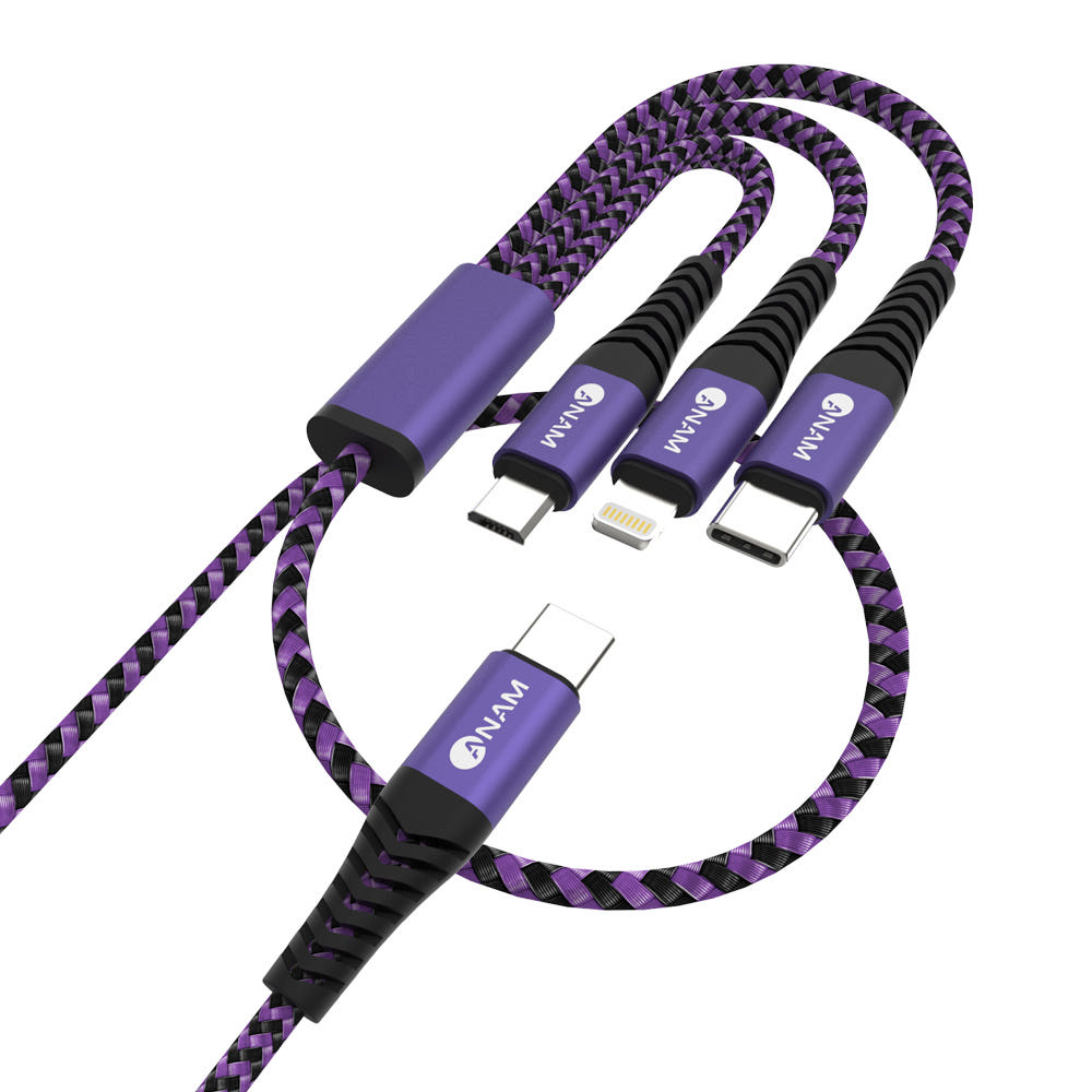 [아남] 5핀 8핀 C타입 3in1 메탈 패브릭 케이블 (퍼플) AN-DC302 C-Type [2M]